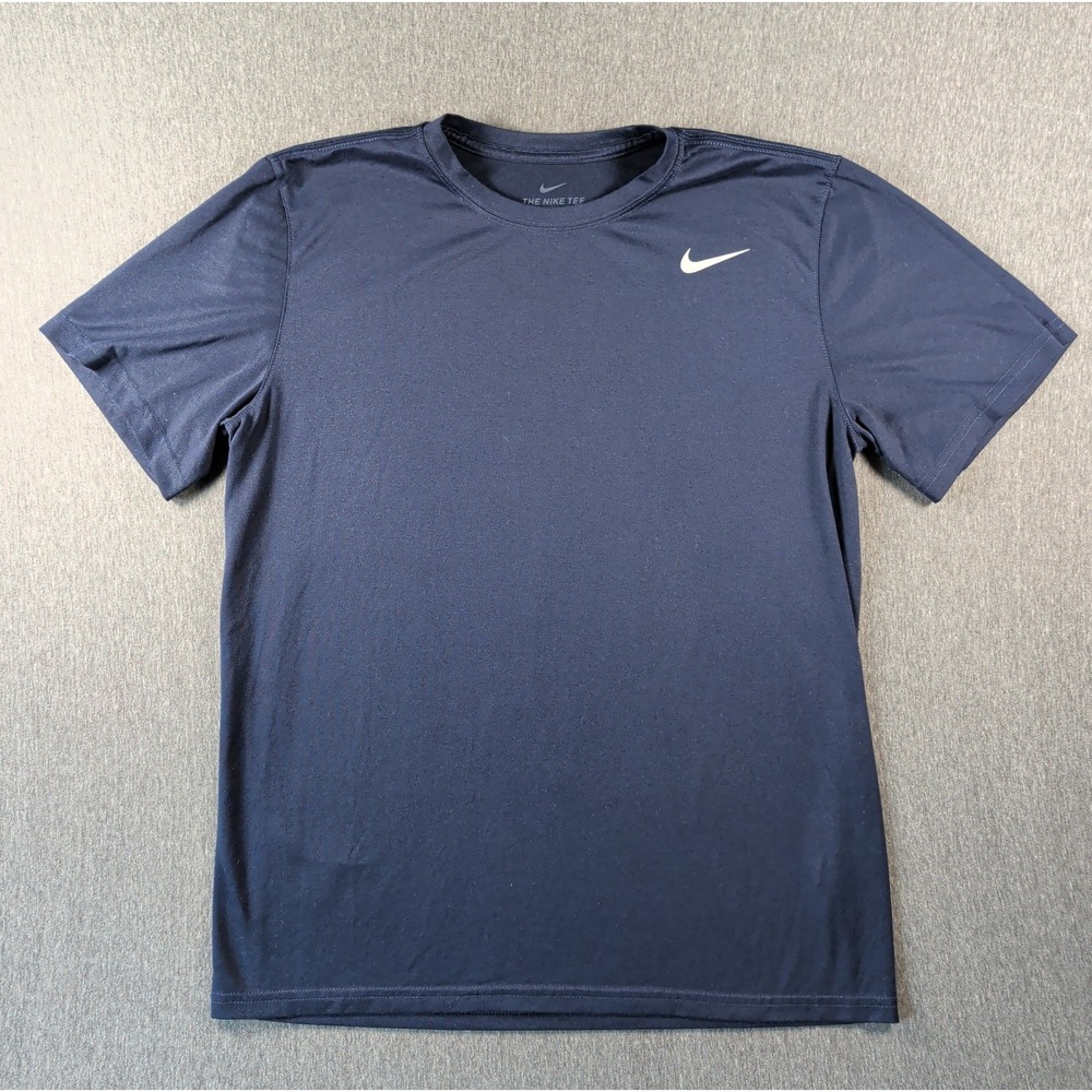 Nike Tee Dri Fit Navy Shirt Moisture Wicking Polyester Size S Gym Training EUC